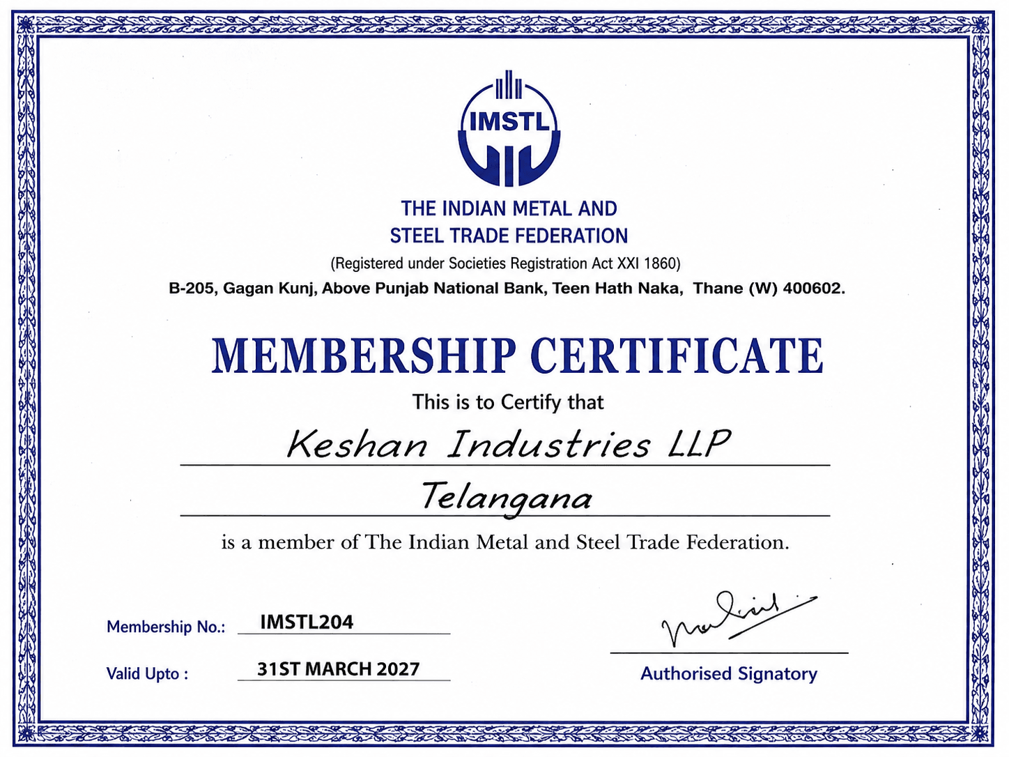 Keshan Industries certificate 04