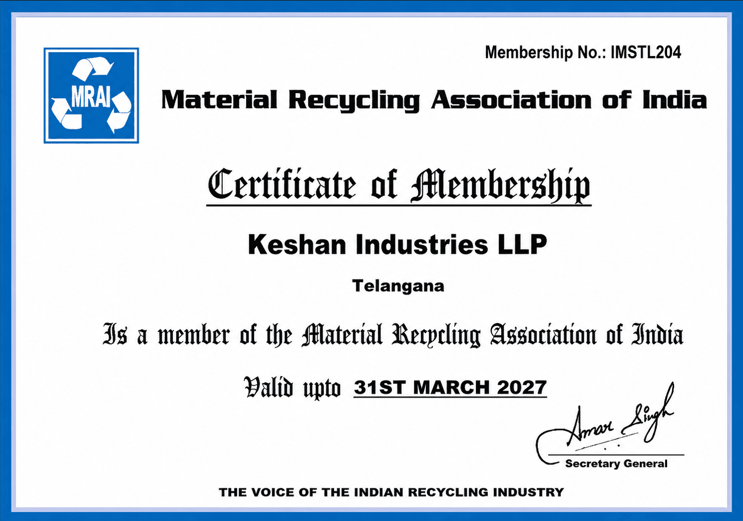Keshan Industries certificate 05